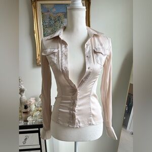 Bebe Silky Women's Button-Front Long Sleeve Blouse